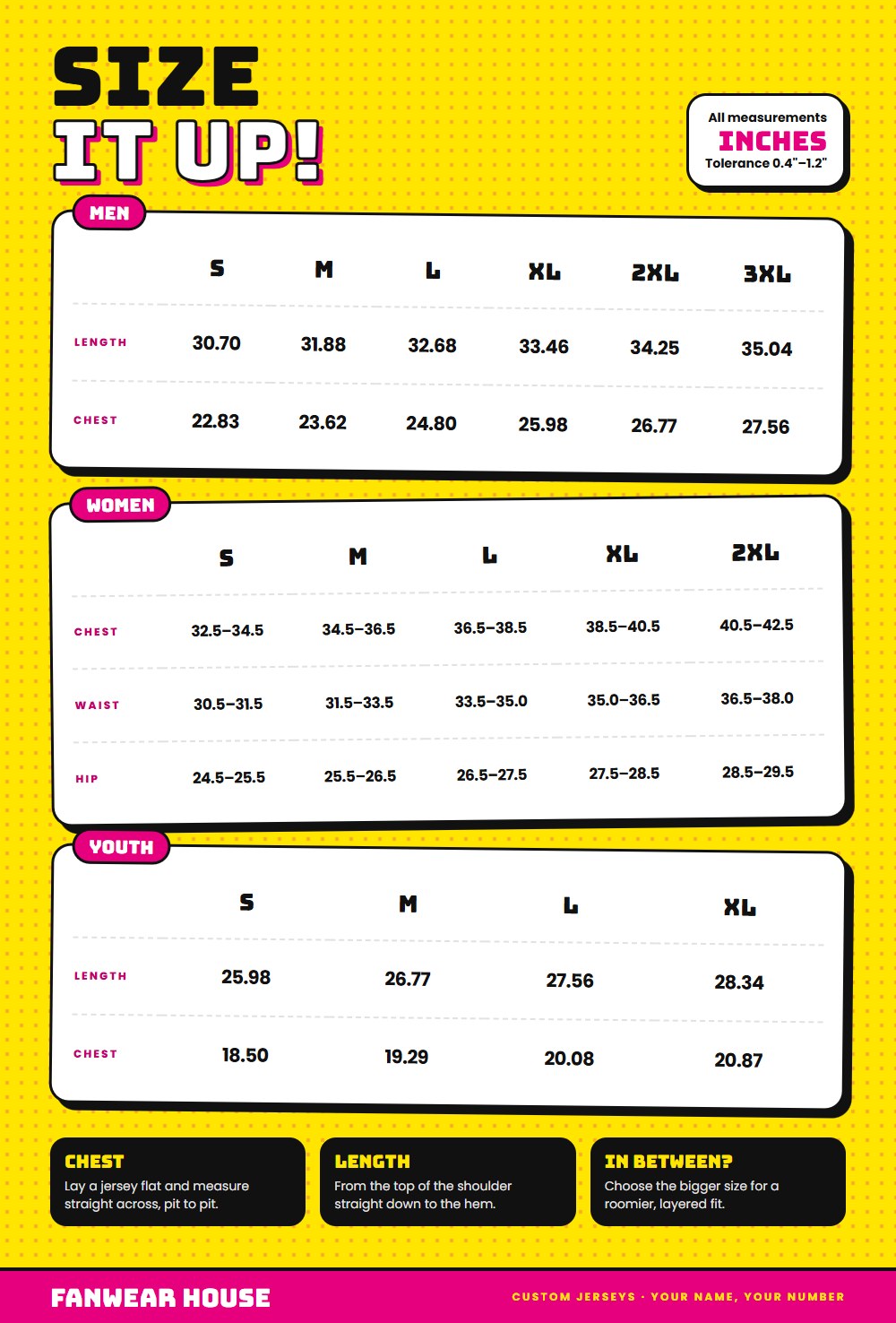 Jersey size chart