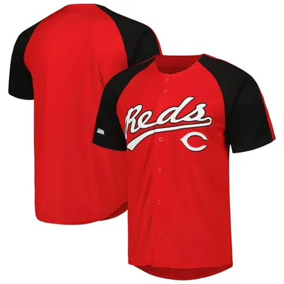 Cincinnati Reds Red Stitches Button-Down Raglan Stadium Jersey
