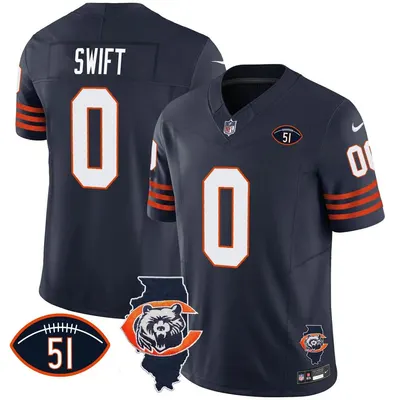 D'Andre Swift #0 Chicago Bears Throwback Illinois Patch Limited Jersey - Navy