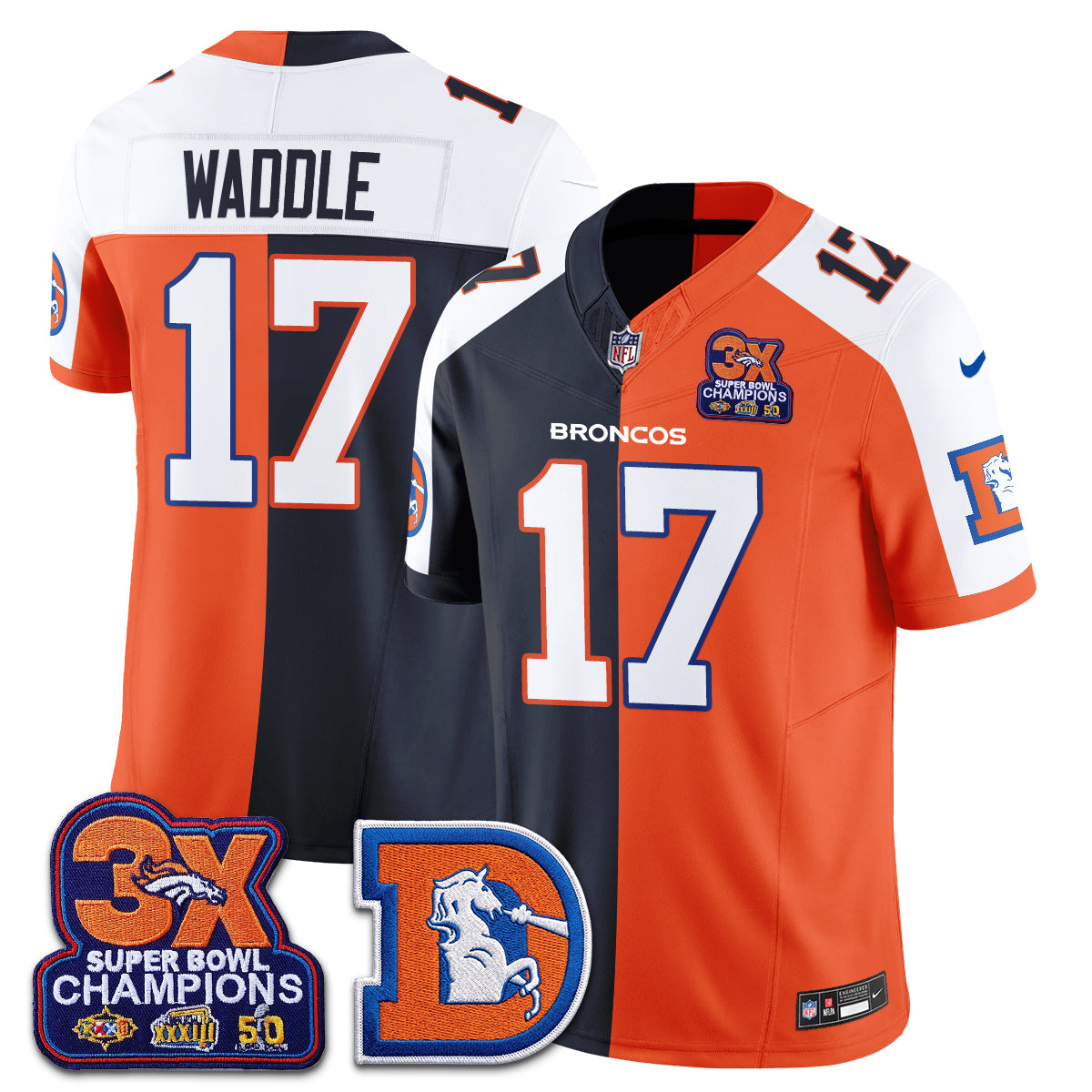 Jaylen Waddle Denver Broncos Throwback Split Jersey Stitched - Alternate Split