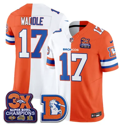 Jaylen Waddle Denver Broncos Throwback Split Jersey Stitched - White Orange
