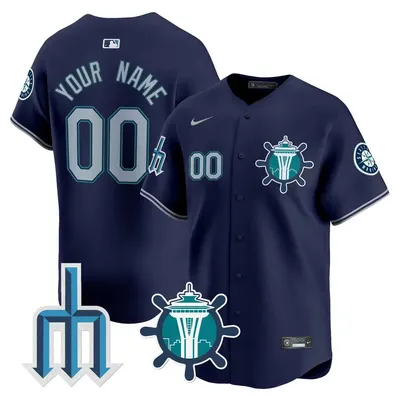 Seattle Mariners Aqua/Cream/Navy Trident Patch Custom Stadium Jersey